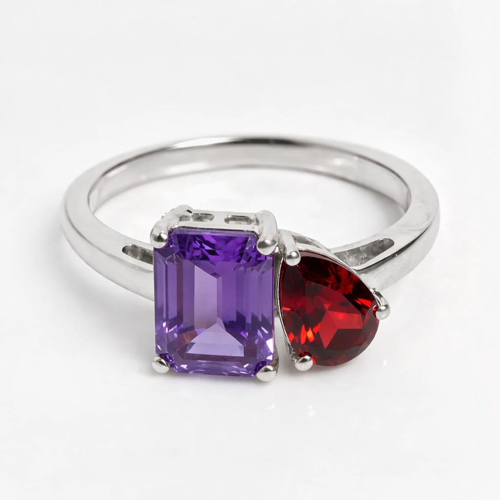 Dual Birthstone Ring Silver