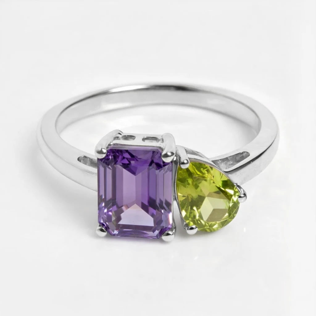 Dual Birthstone Ring Silver