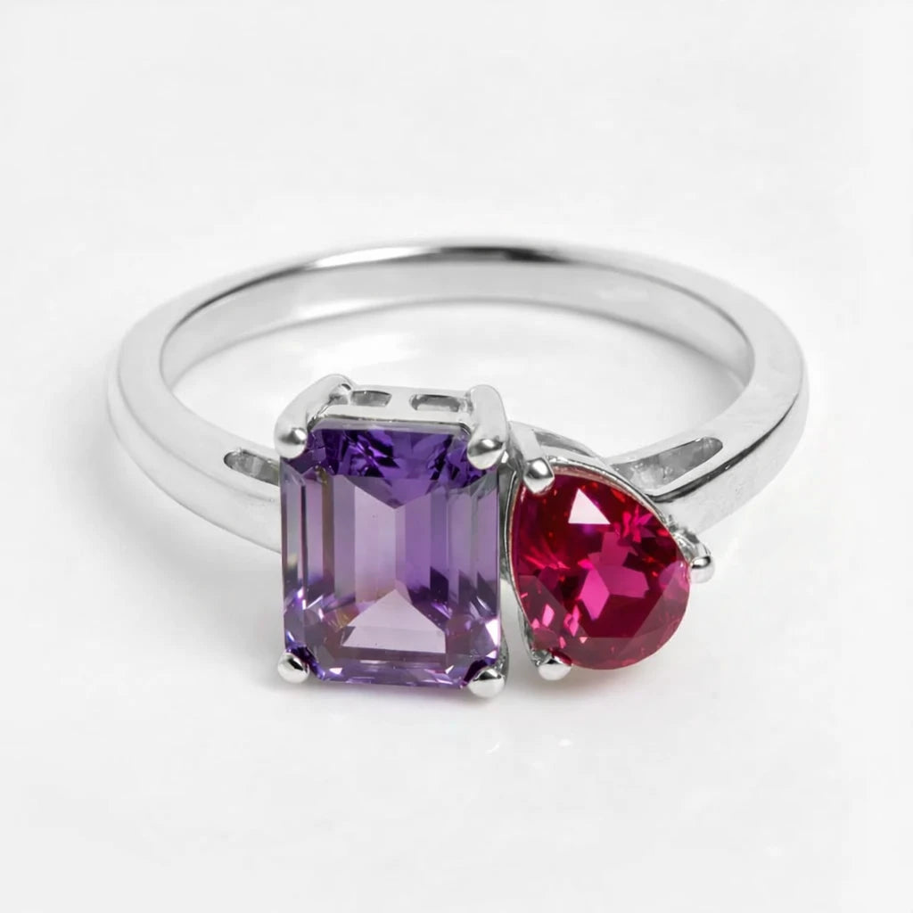 Dual Birthstone Ring Silver