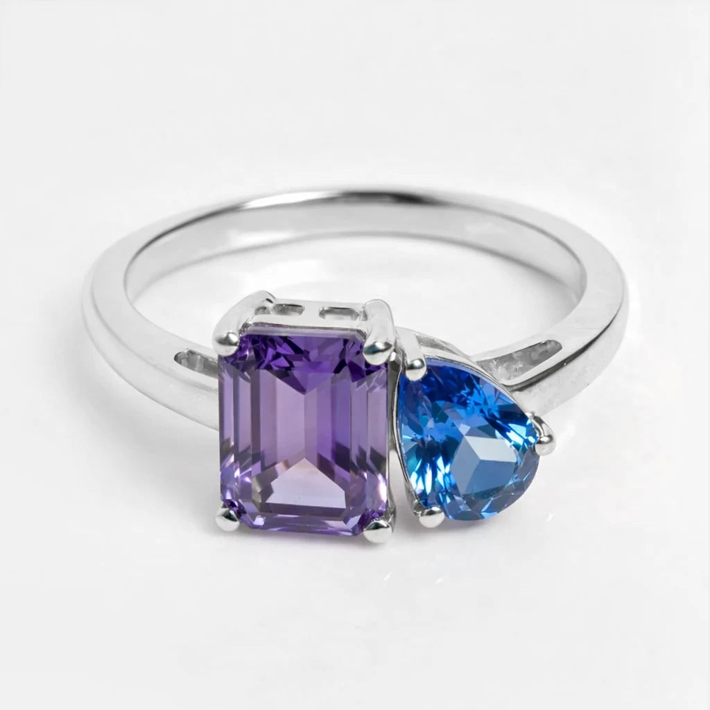 Dual Birthstone Ring Silver