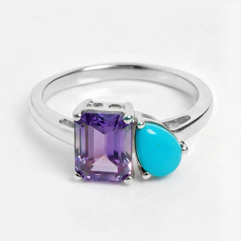 Dual Birthstone Ring Silver