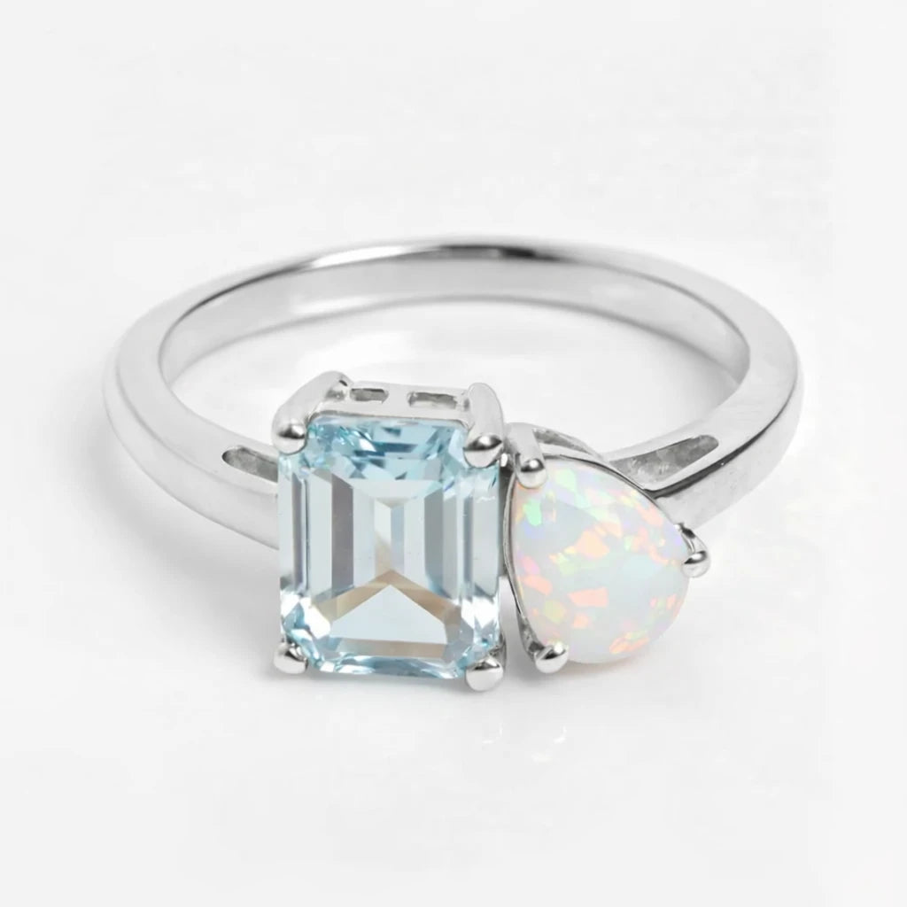 Dual Birthstone Ring Silver