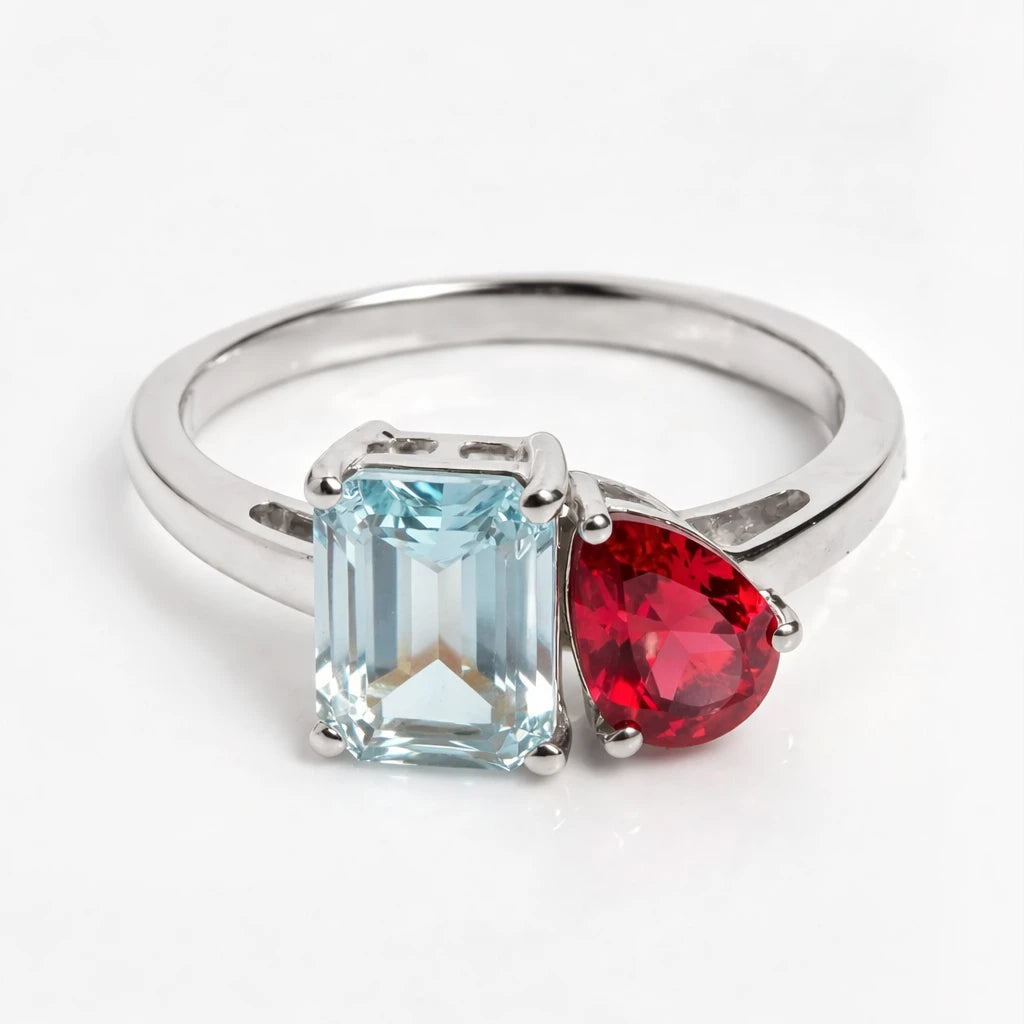Dual Birthstone Ring Silver