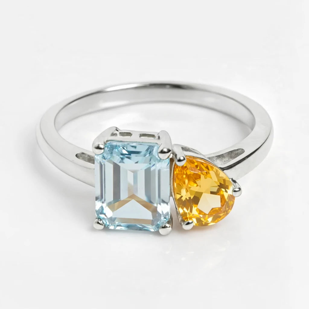 Dual Birthstone Ring Silver