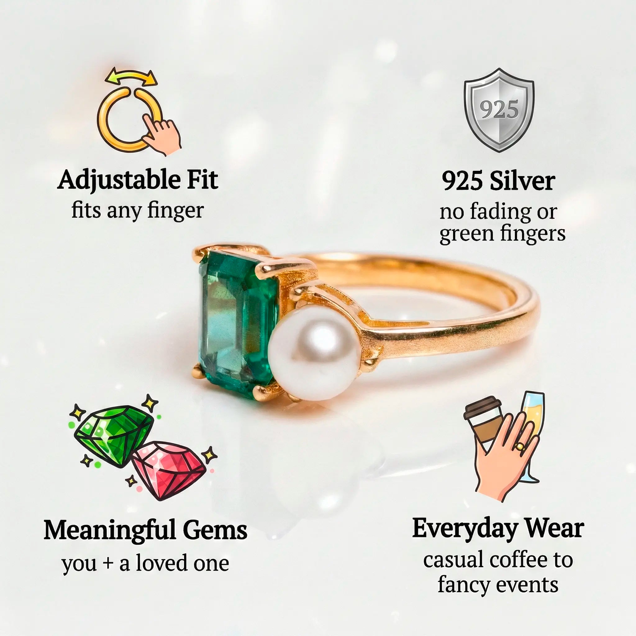 Dual Birthstone Ring Gold Plated