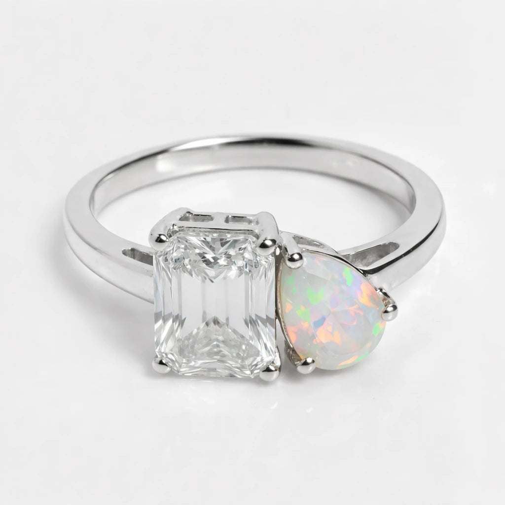 Dual Birthstone Ring Silver