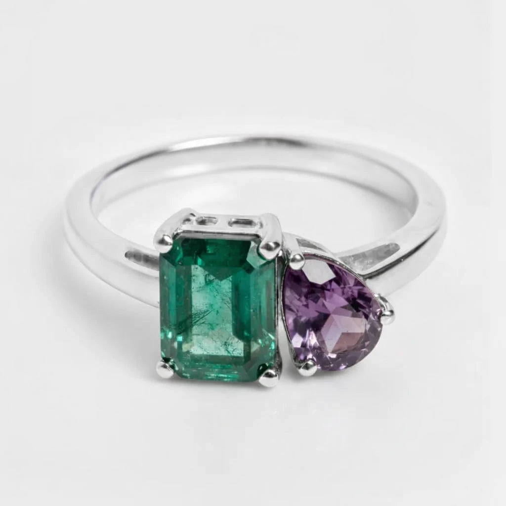 Dual Birthstone Ring Silver