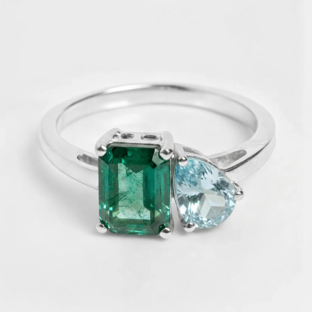 Dual Birthstone Ring Silver