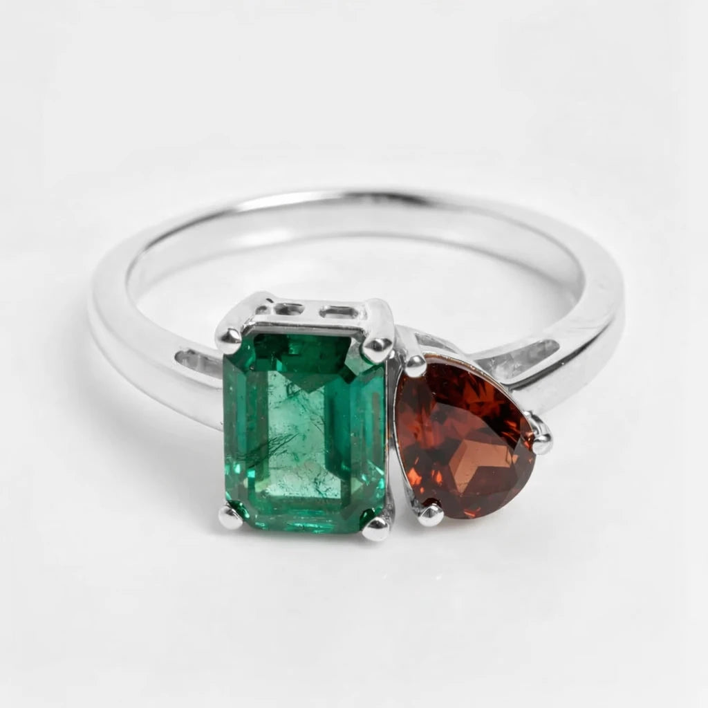 Dual Birthstone Ring Silver