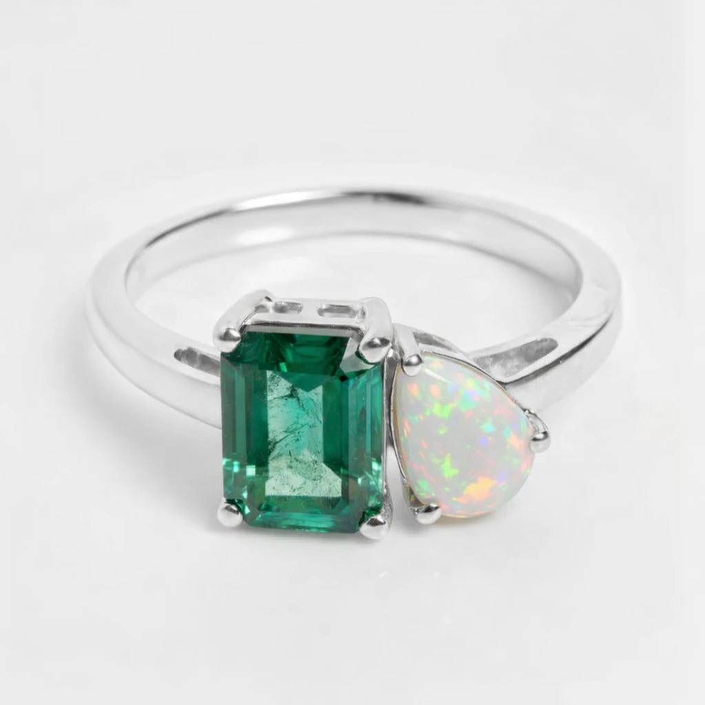 Dual Birthstone Ring Silver