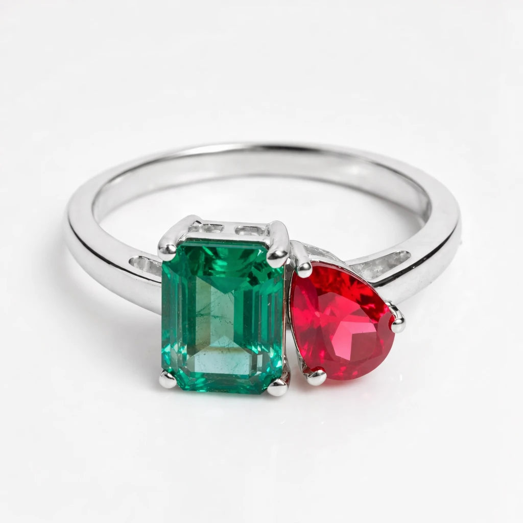 Dual Birthstone Ring Silver