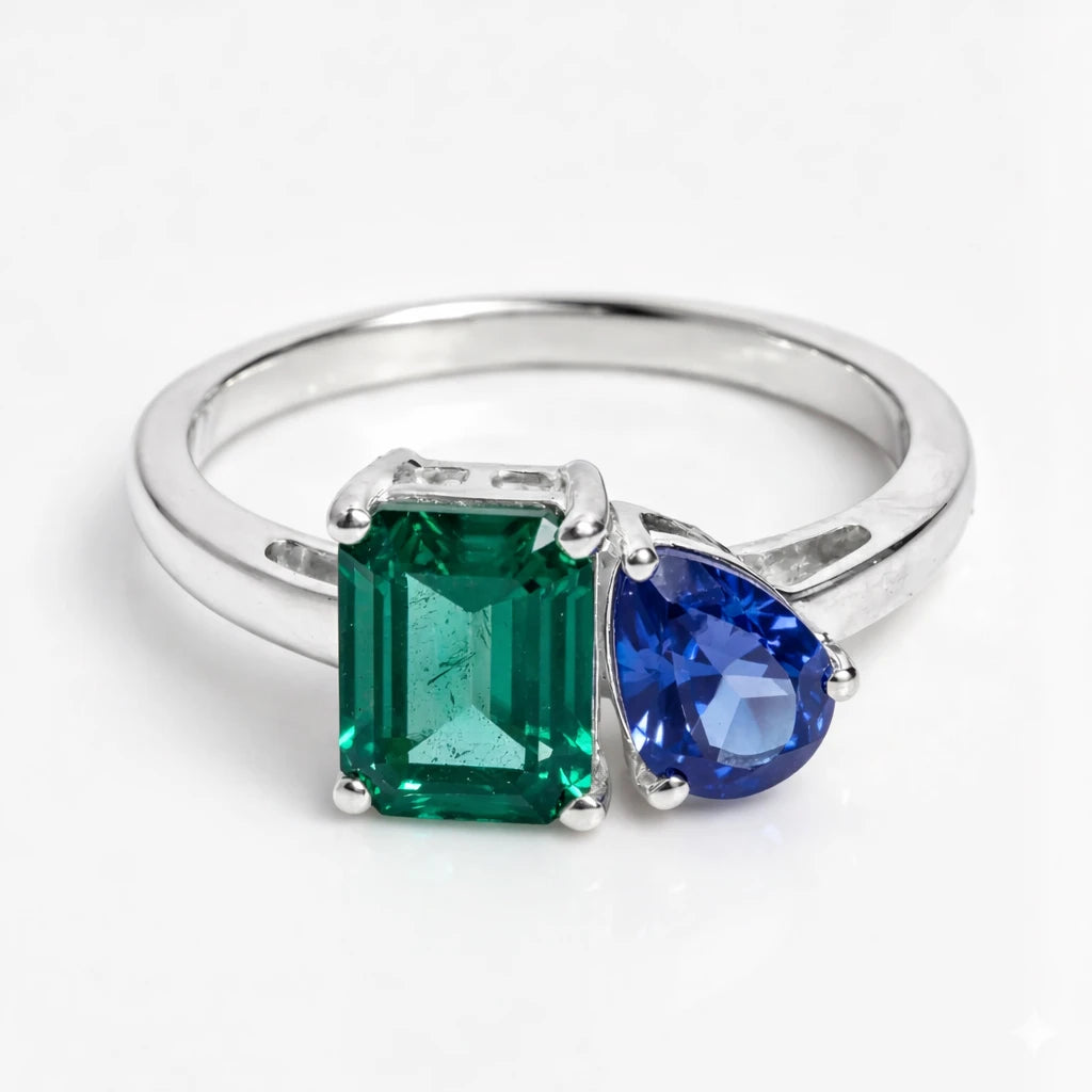 Dual Birthstone Ring Silver