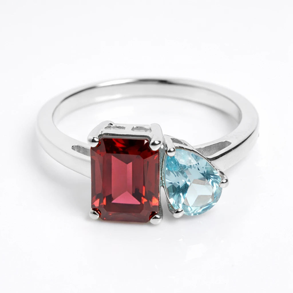 Dual Birthstone Ring Silver