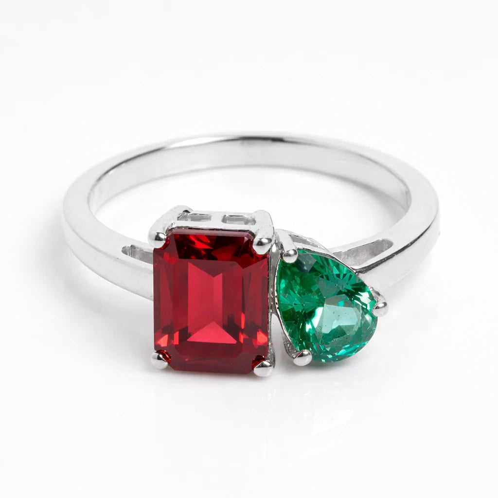 Dual Birthstone Ring Silver