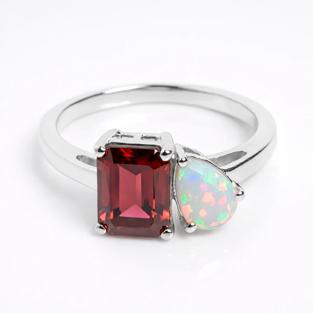 Dual Birthstone Ring Silver