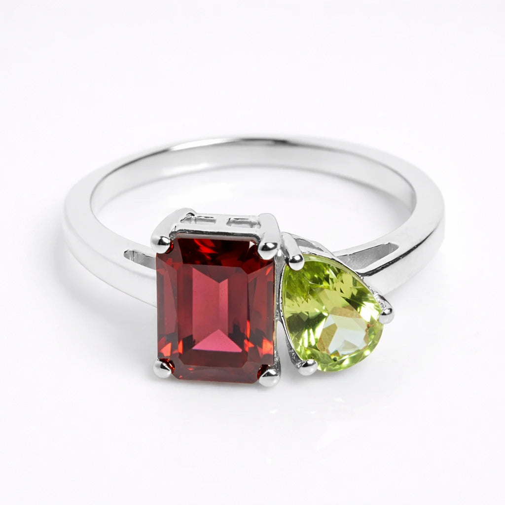 Dual Birthstone Ring Silver