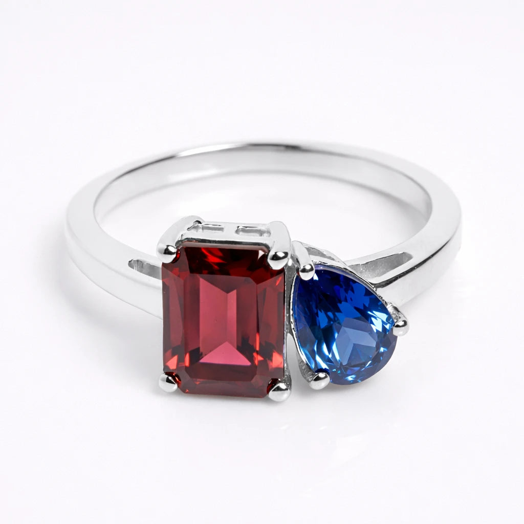 Dual Birthstone Ring Silver