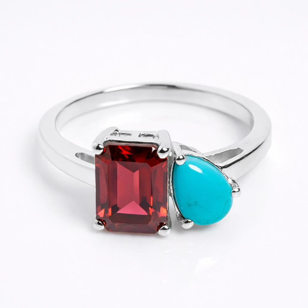 Dual Birthstone Ring Silver