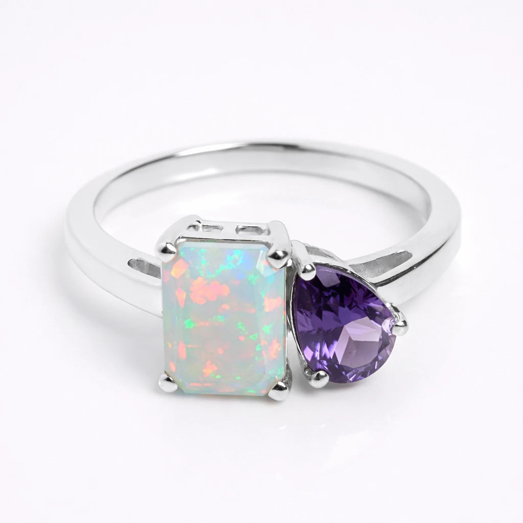 Dual Birthstone Ring Silver