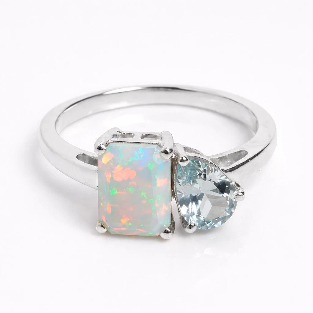 Dual Birthstone Ring Silver