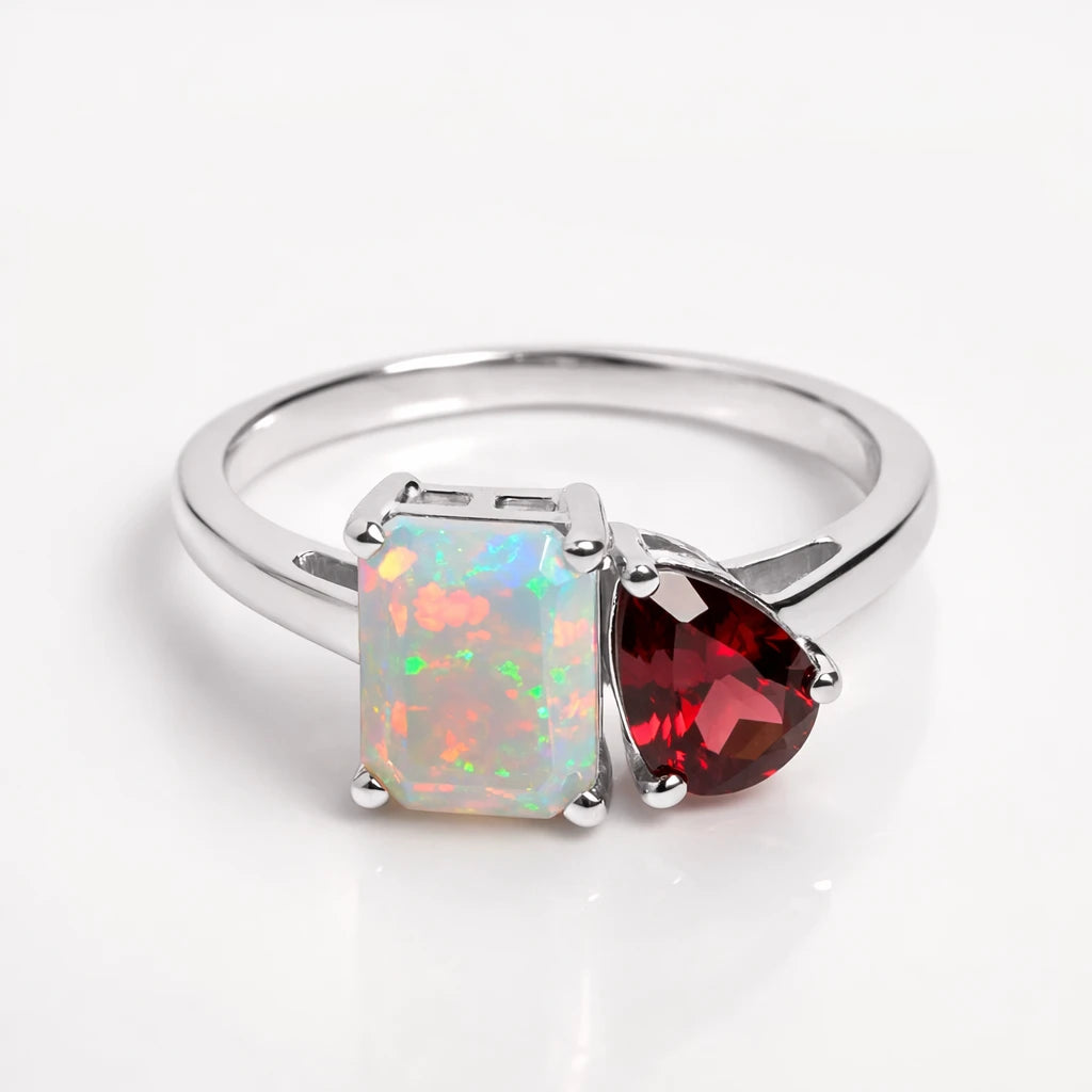 Dual Birthstone Ring Silver