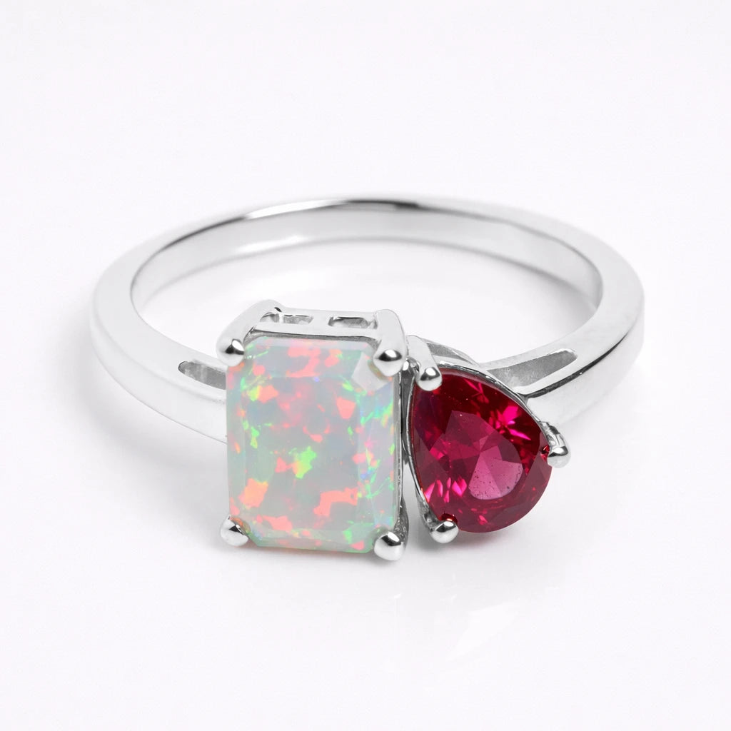 Dual Birthstone Ring Silver