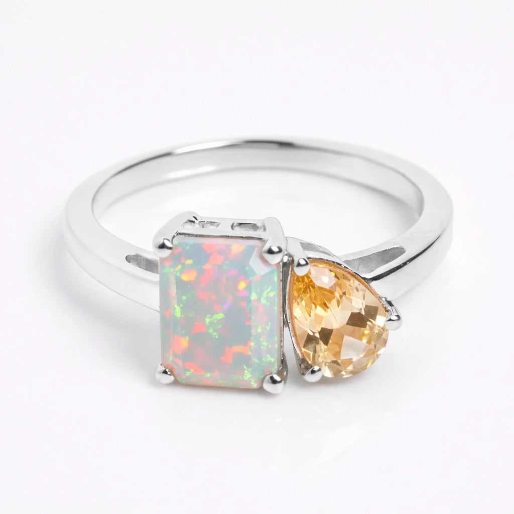 Dual Birthstone Ring Silver