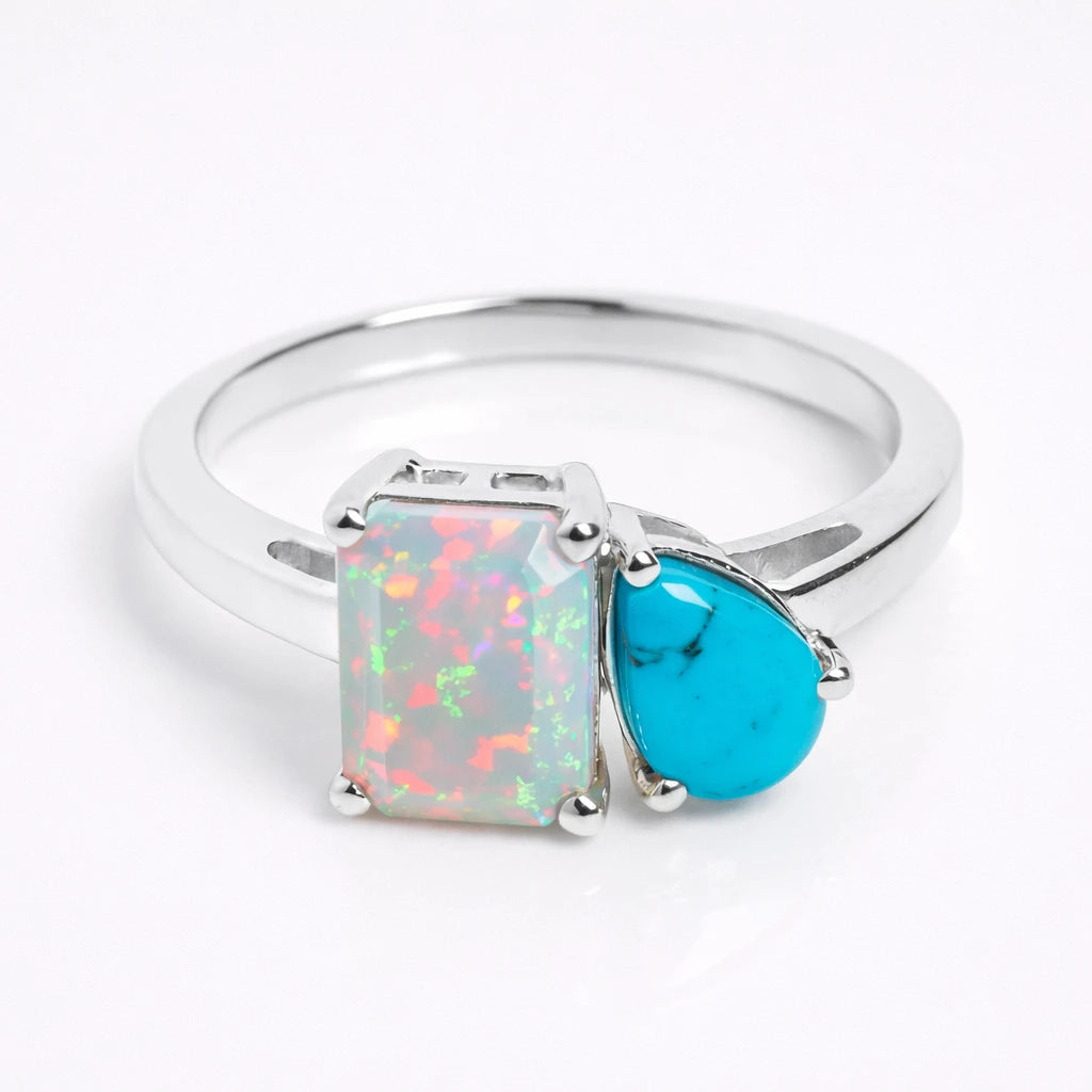 Dual Birthstone Ring Silver