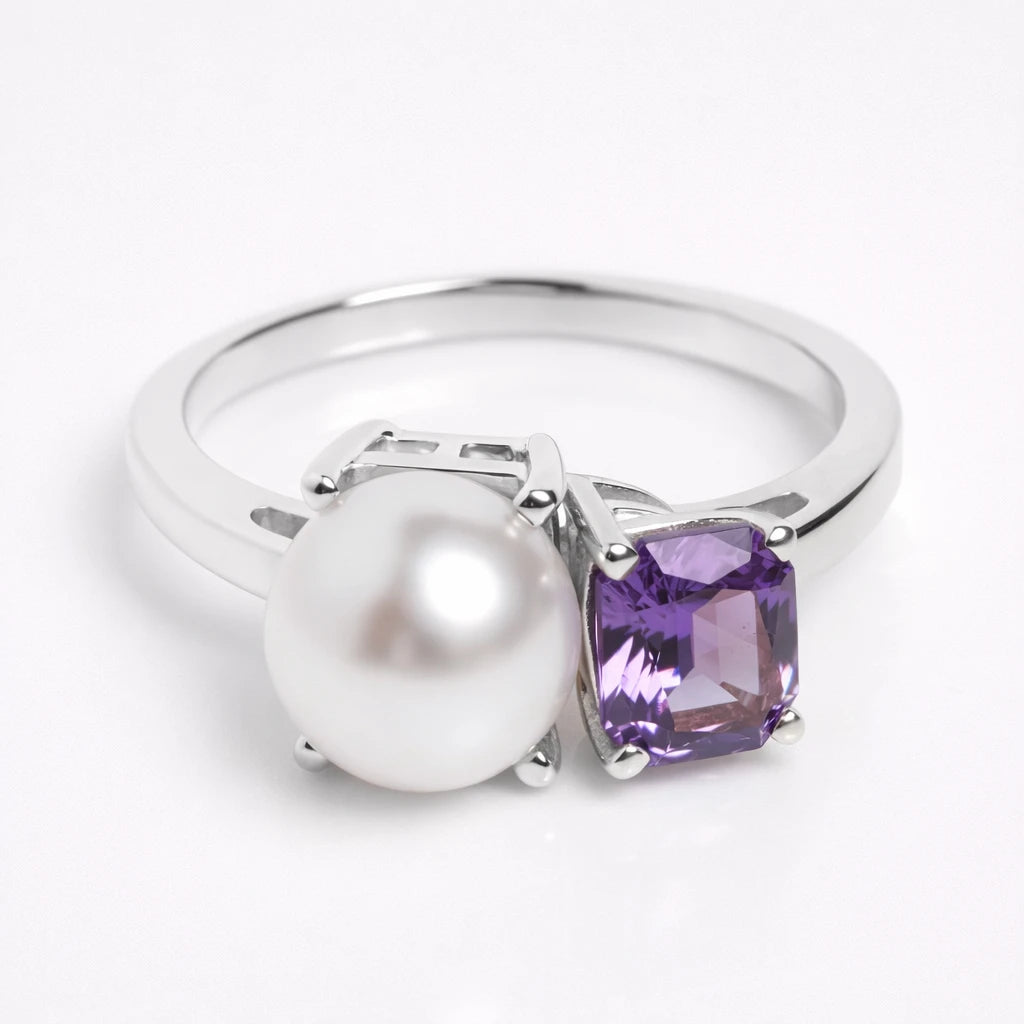 Dual Birthstone Ring Silver