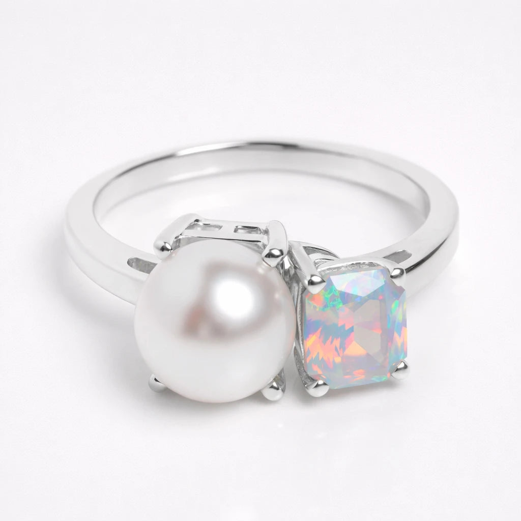 Dual Birthstone Ring Silver