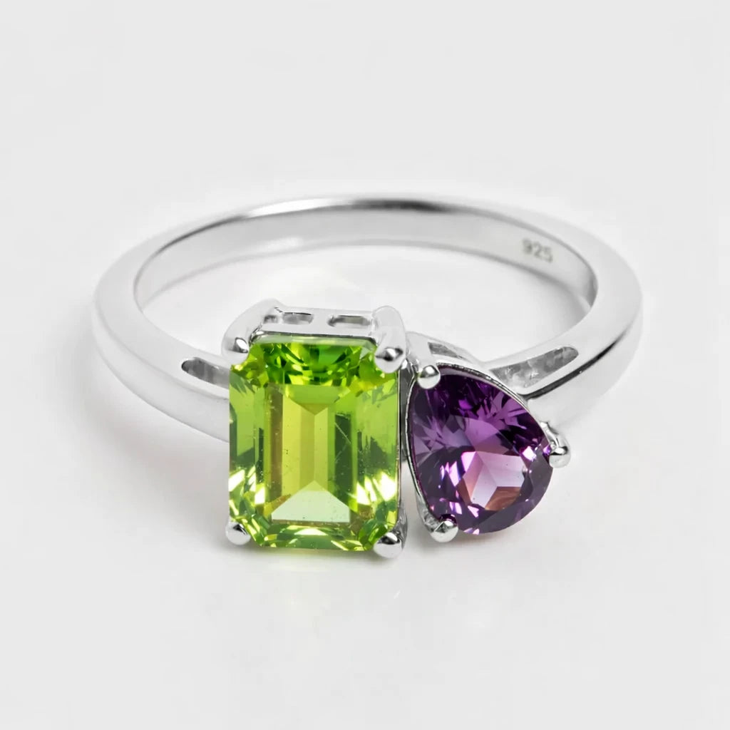 Dual Birthstone Ring Silver