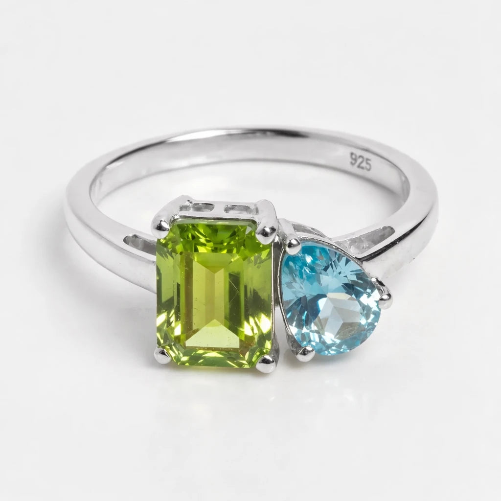 Dual Birthstone Ring Silver