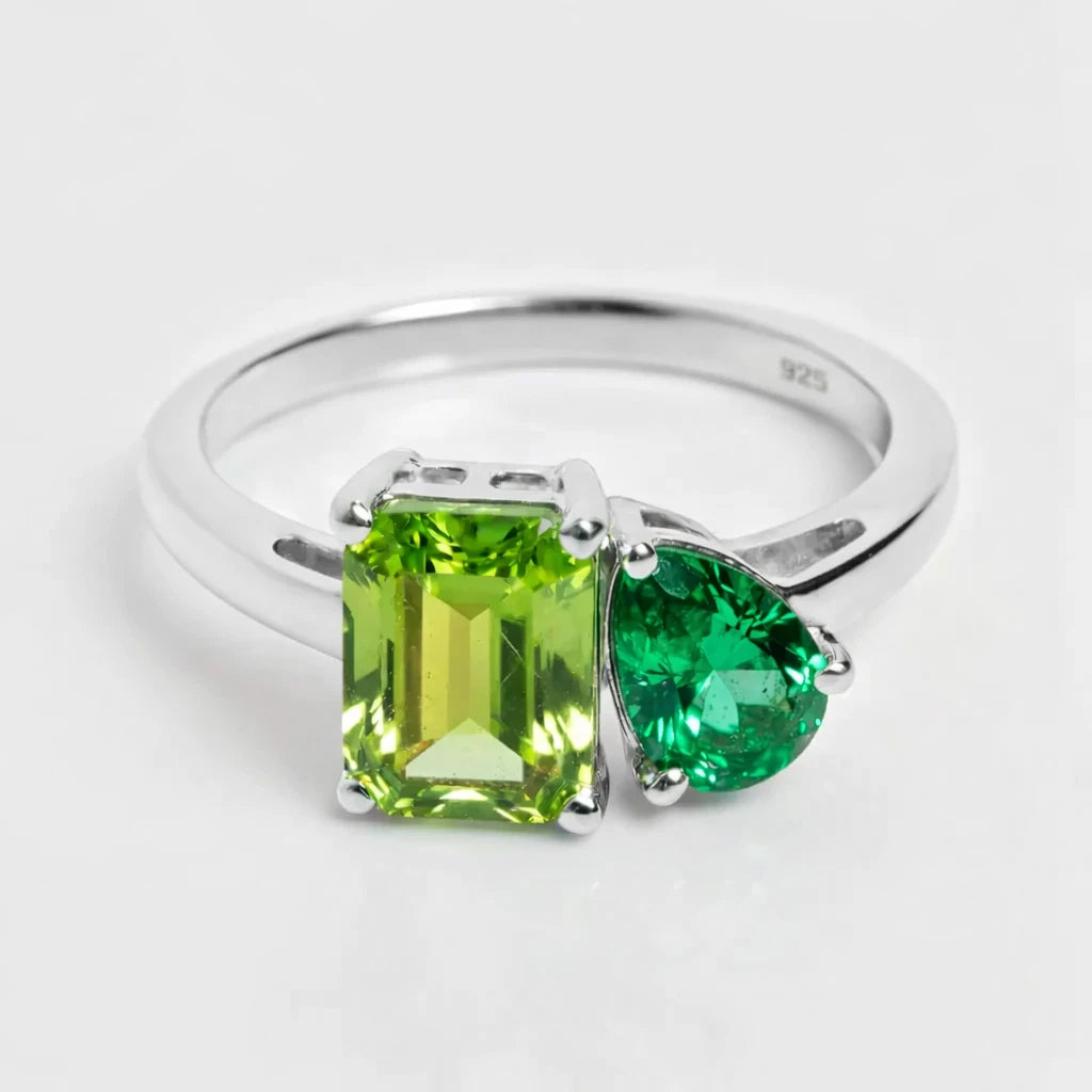 Dual Birthstone Ring Silver