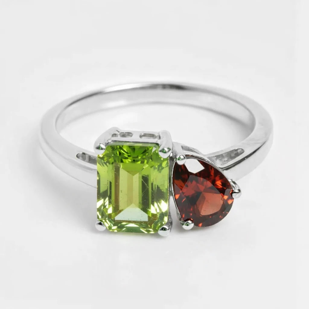 Dual Birthstone Ring Silver