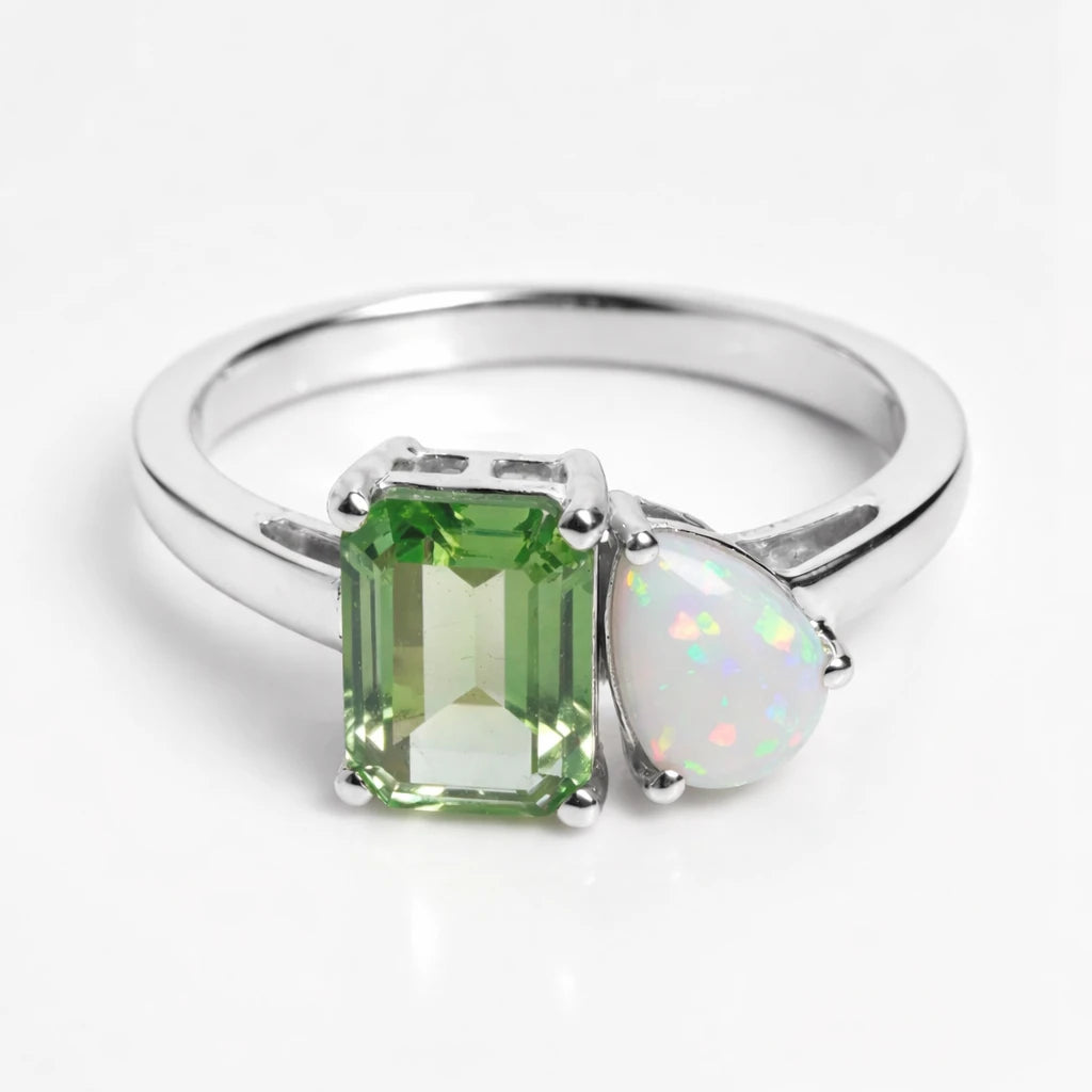 Dual Birthstone Ring Silver