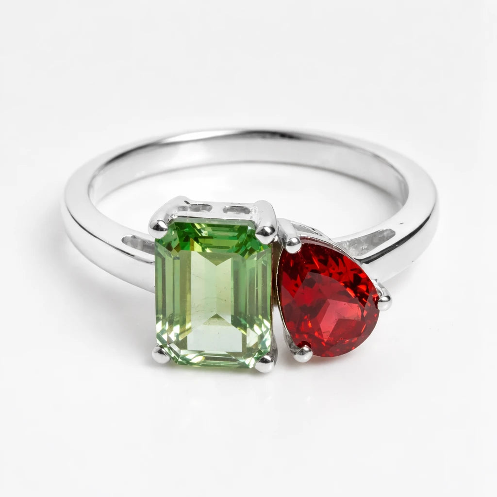 Dual Birthstone Ring Silver
