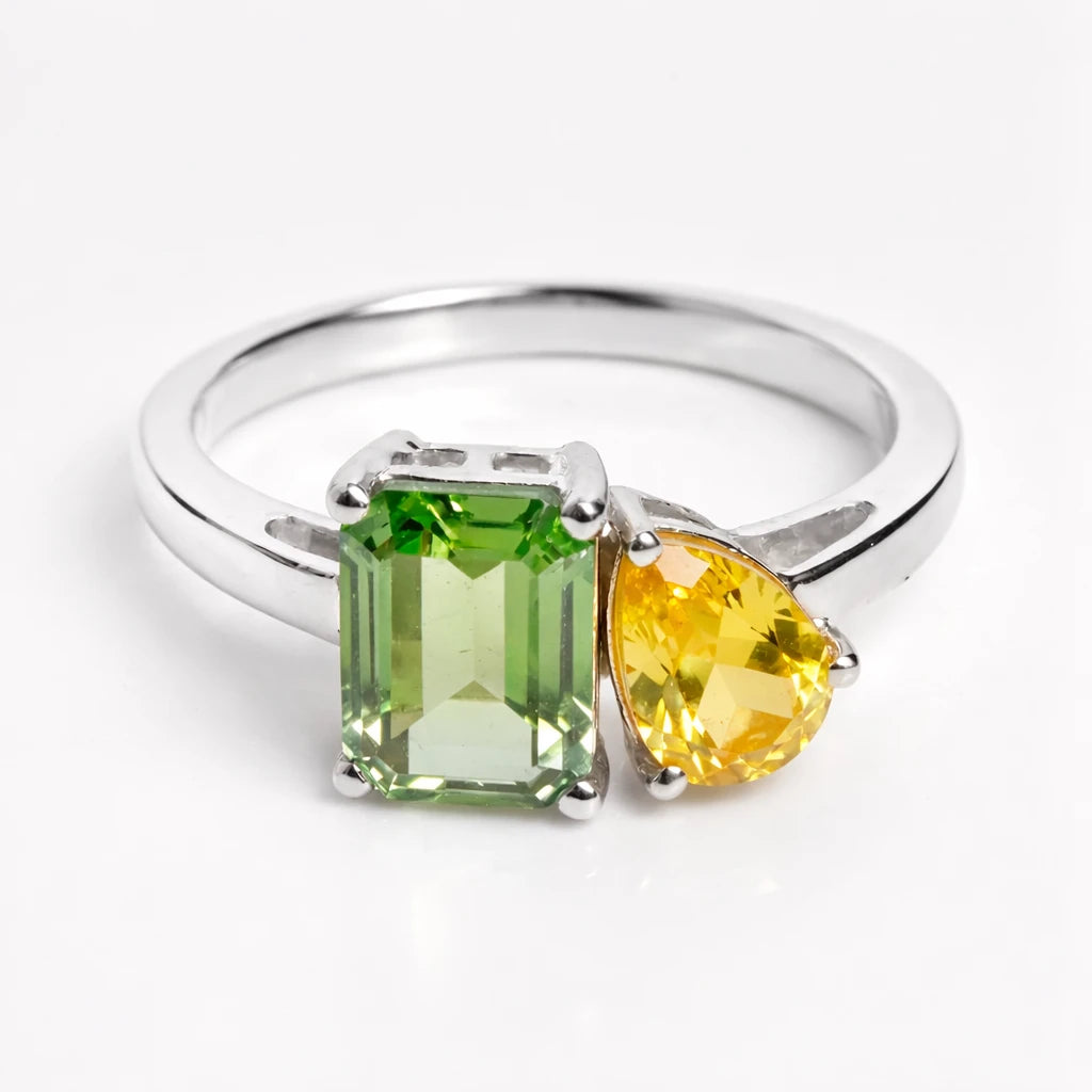 Dual Birthstone Ring Silver