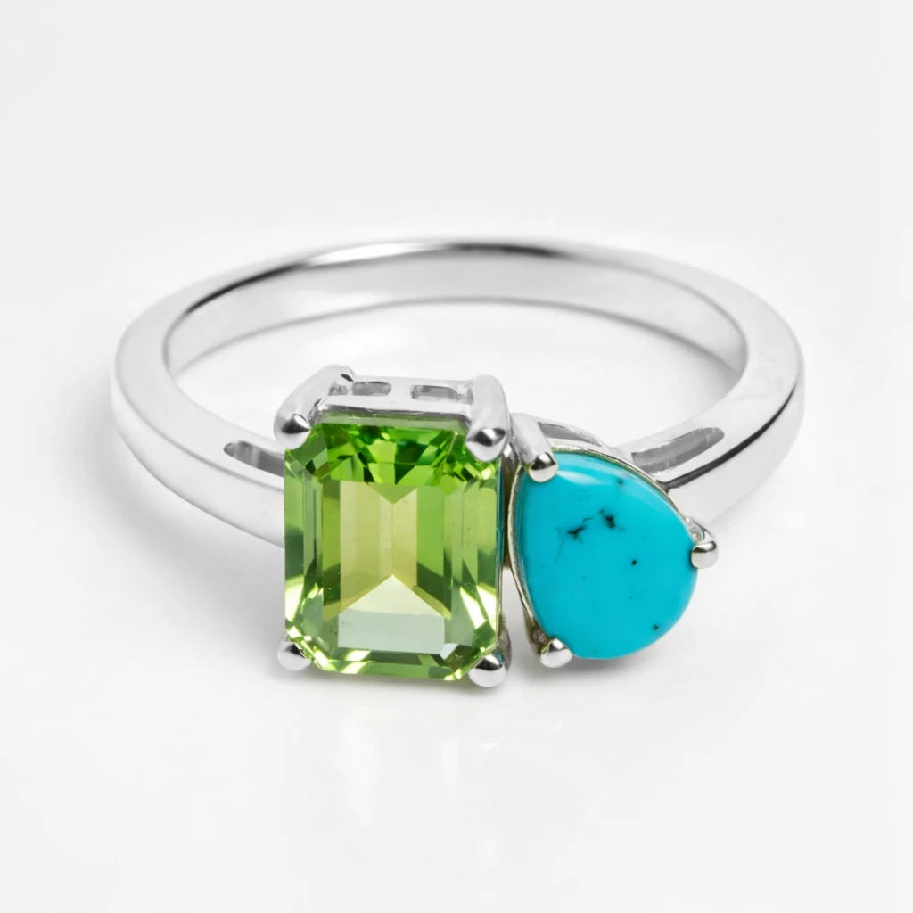 Dual Birthstone Ring Silver