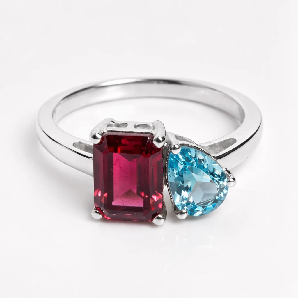 Dual Birthstone Ring Silver