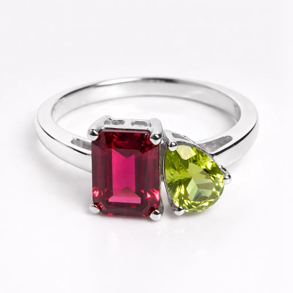 Dual Birthstone Ring Silver