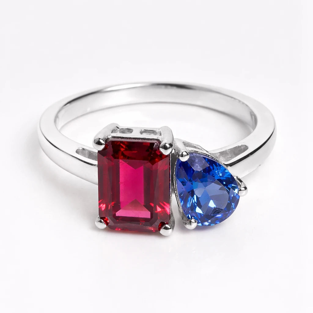 Dual Birthstone Ring Silver