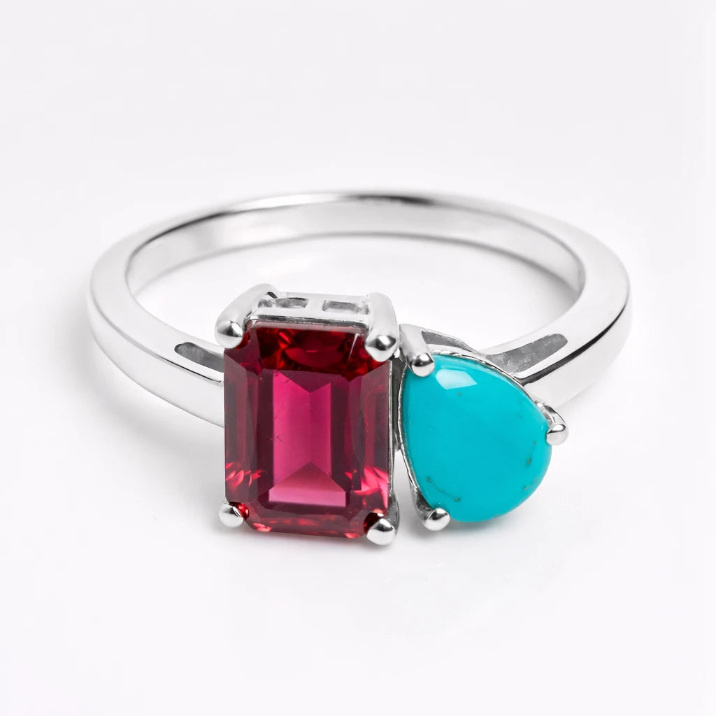 Dual Birthstone Ring Silver