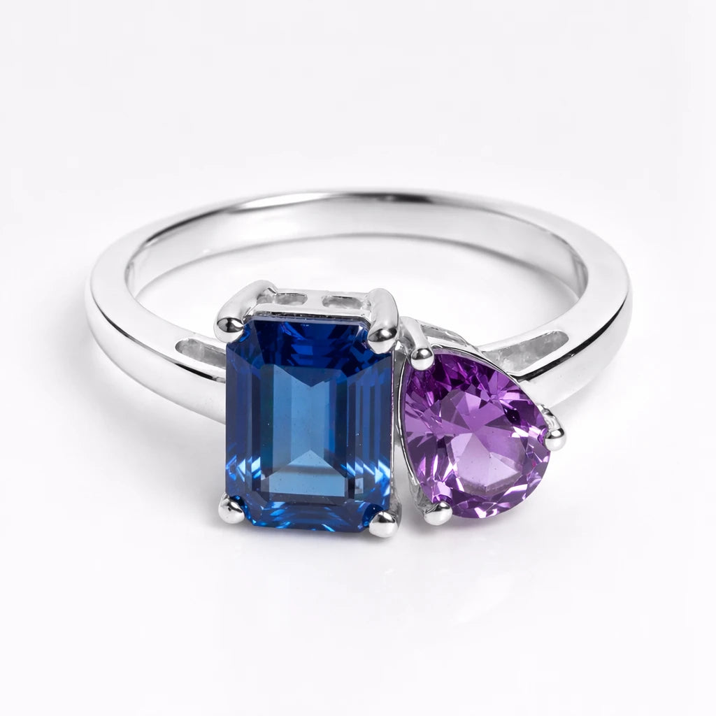 Dual Birthstone Ring Silver