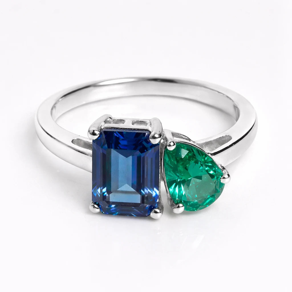 Dual Birthstone Ring Silver