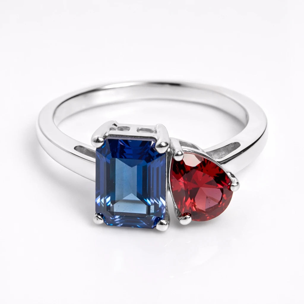 Dual Birthstone Ring Silver
