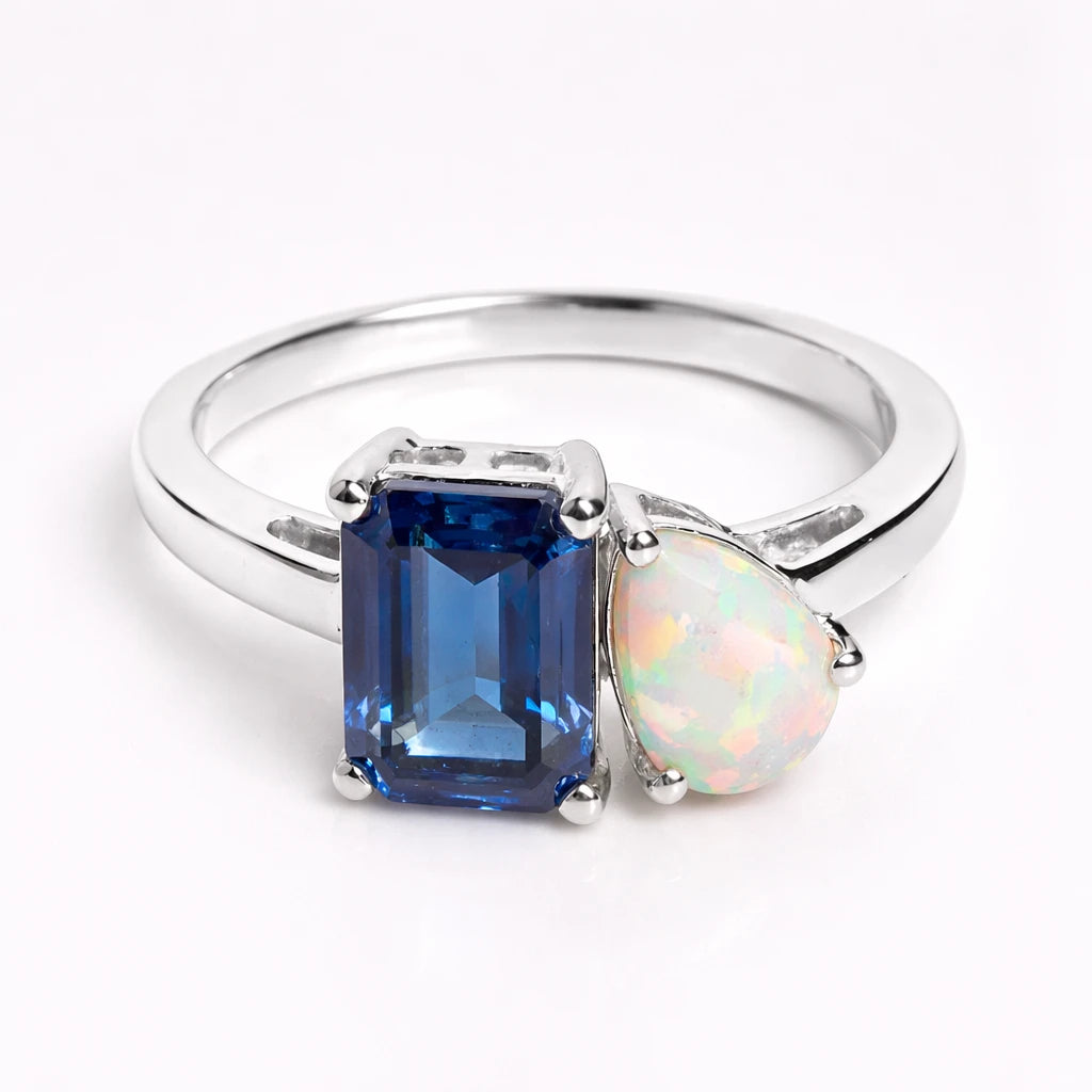 Dual Birthstone Ring Silver