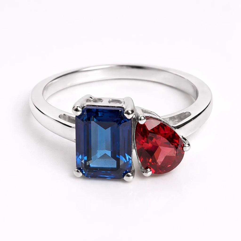 Dual Birthstone Ring Silver