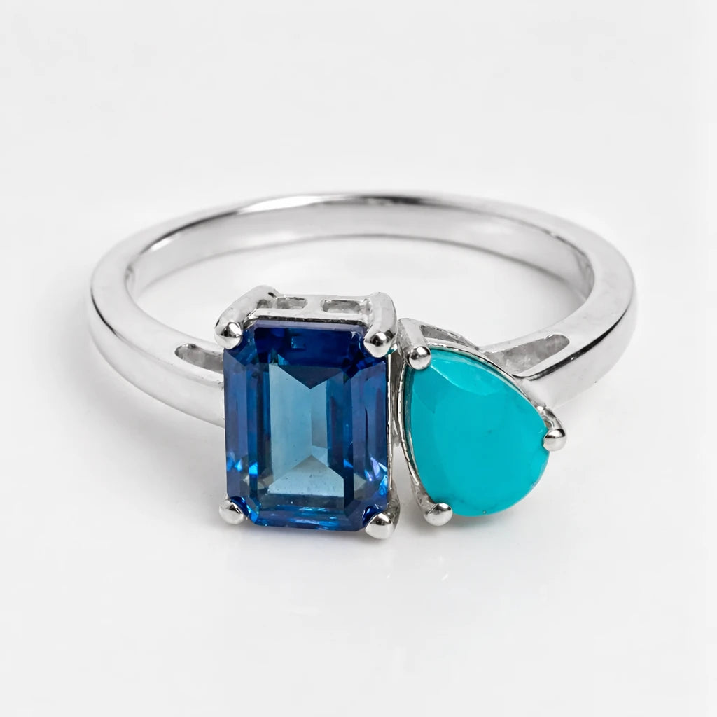 Dual Birthstone Ring Silver