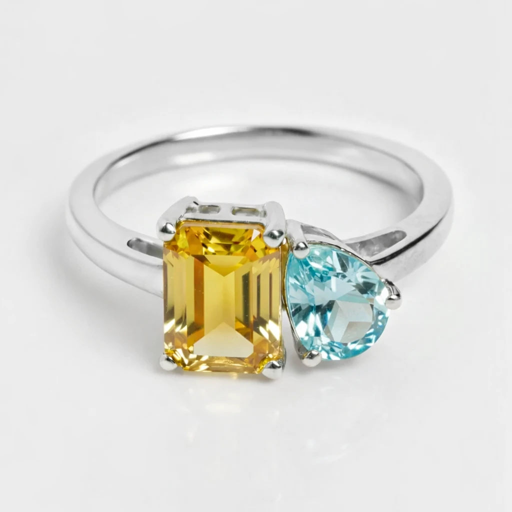 Dual Birthstone Ring Silver