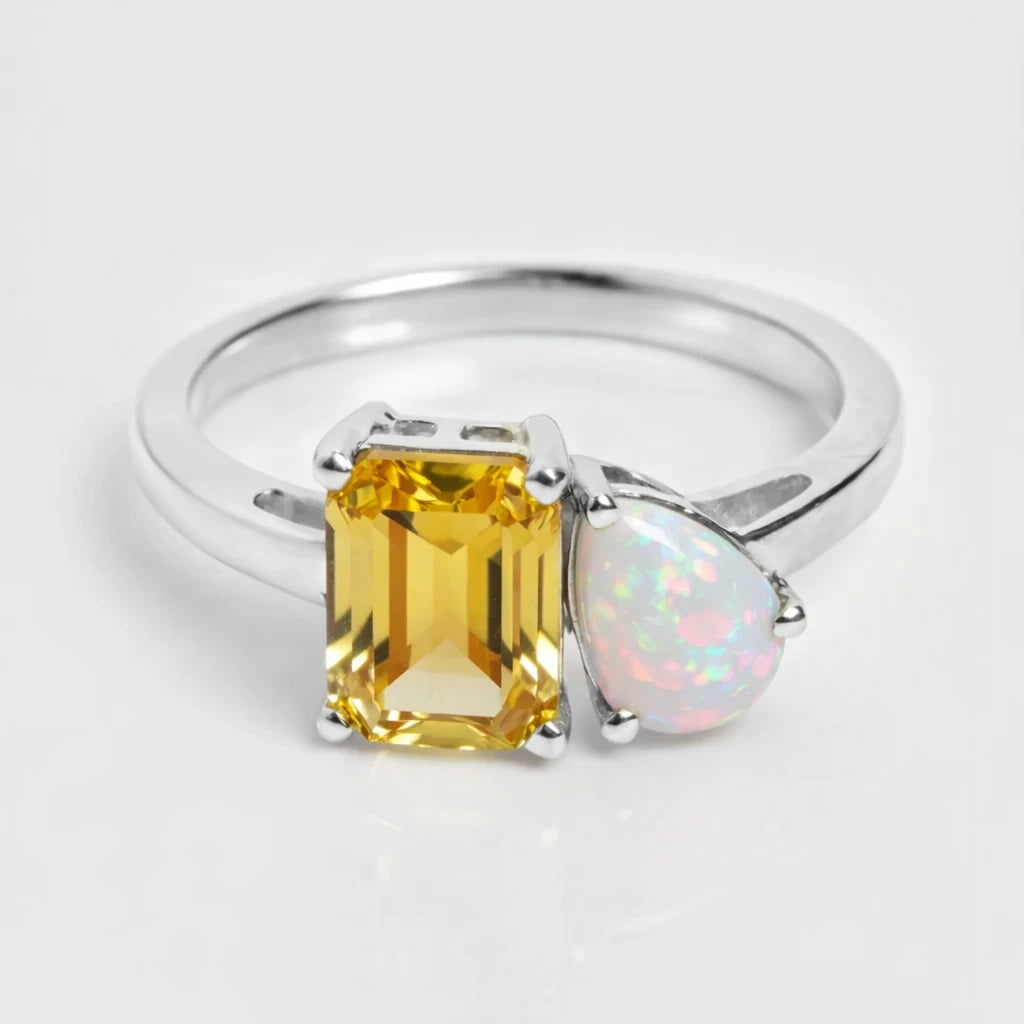 Dual Birthstone Ring Silver